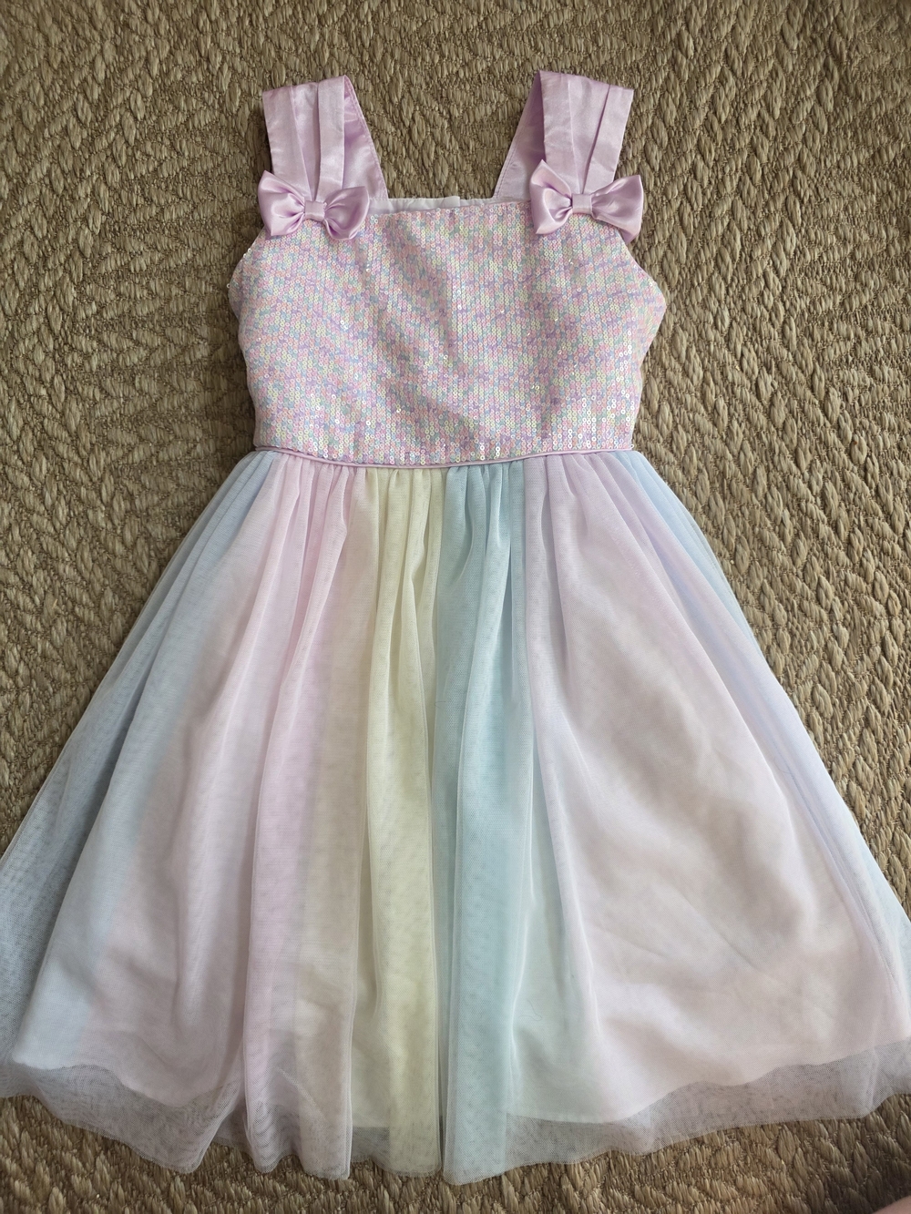 Girls' Pastel Rainbow Tulle Party Dress with Bow Straps